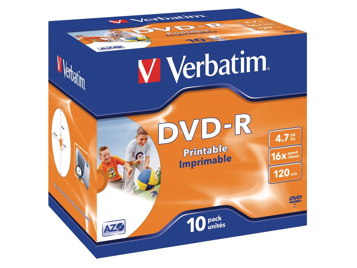 VERBATIM DVD-R Jewel 4.7GB 43521 1-16x fullprint 10 Pcs (0023942435211)