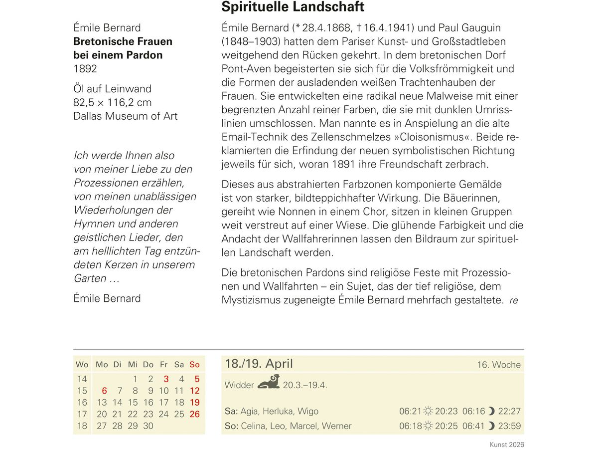 HARENBERG Abreisskalender 2026 2105300+26 Kunst DE 15.4x16.5cm (9783840035555)