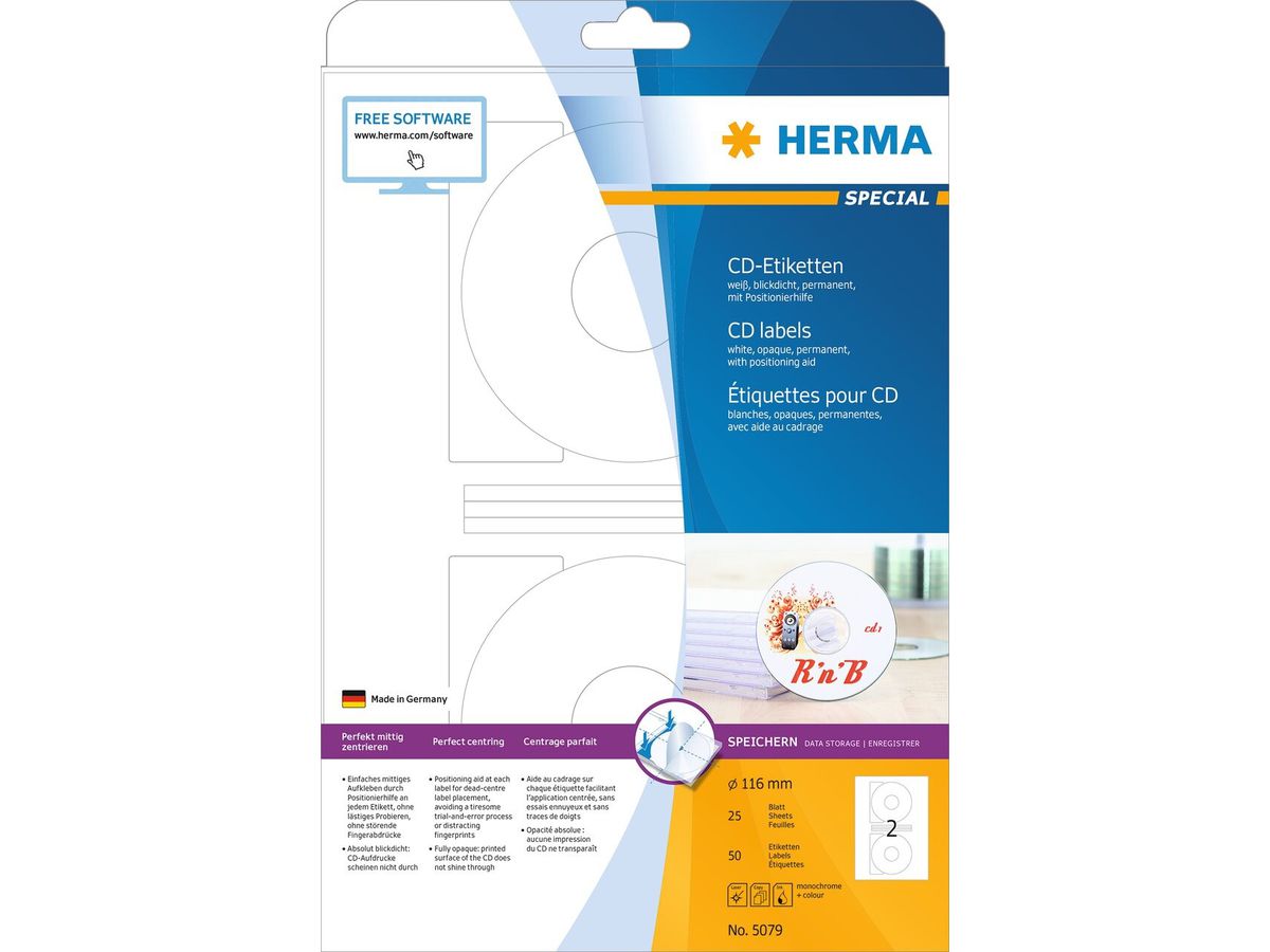 HERMA CD-Etiketten 116mm 5079 weiss 50 St./25 Blatt (4008705050791)