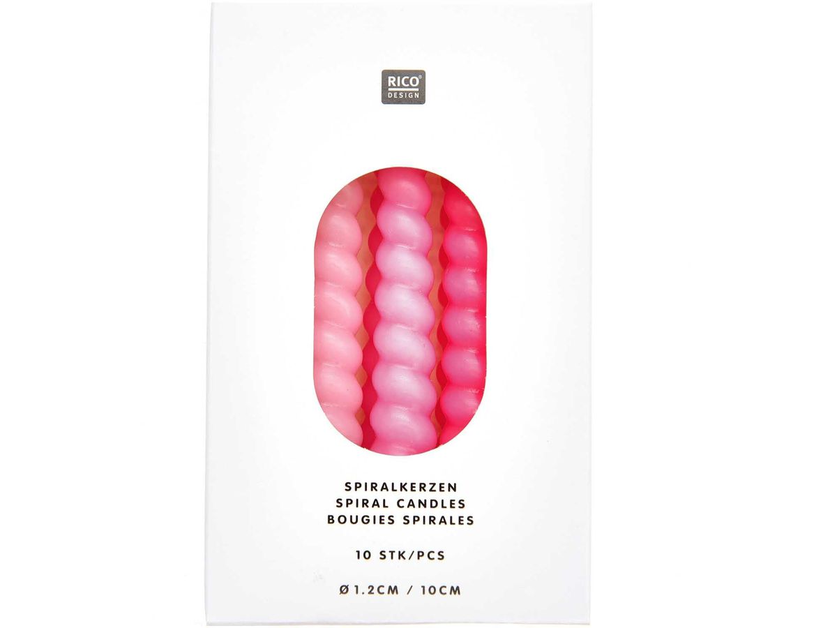 RICO DESIGN Bougies en spirale 10cm 400107 Mélange rose 10 pièces (4051271212803)