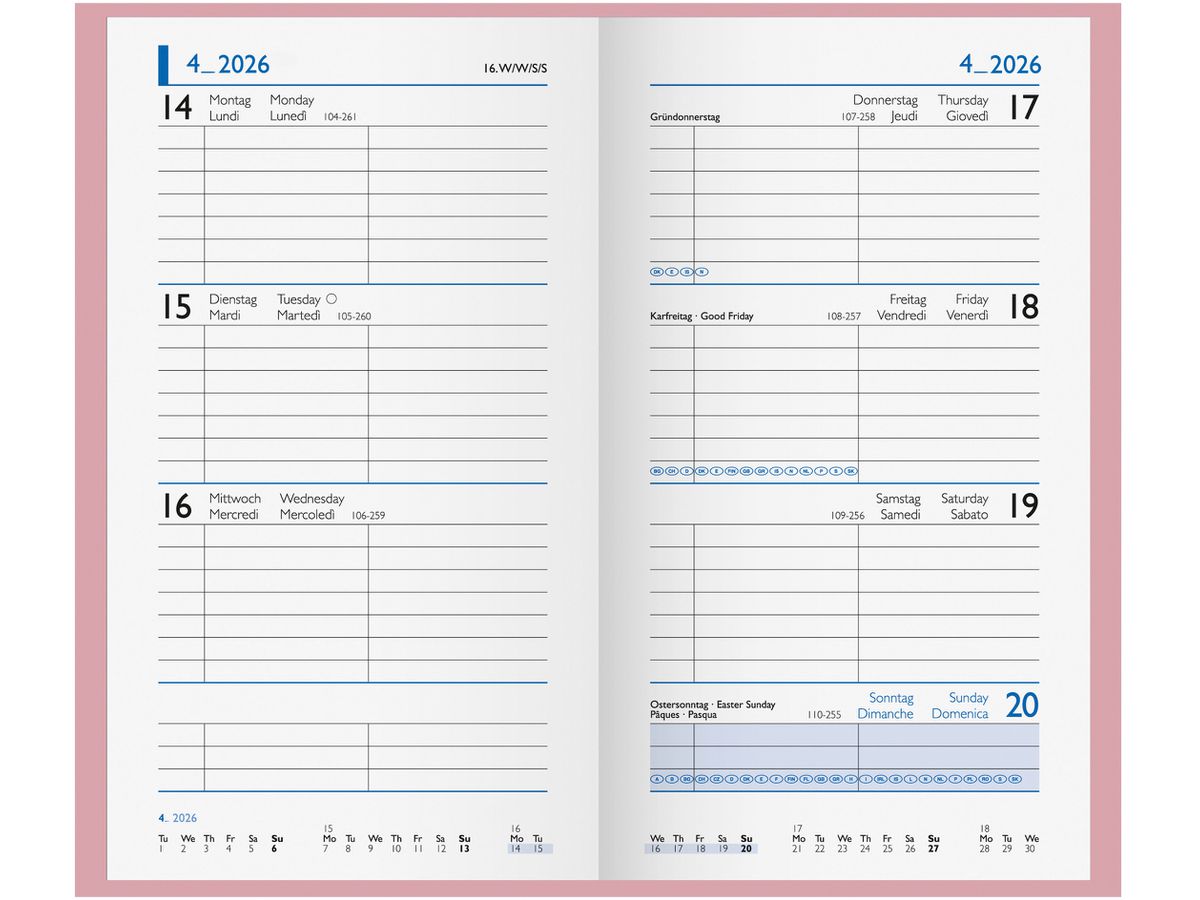 BIELLA Agenda Colorful 2026 830760400026U 1S/2P rose ML 8.7x15.3cm (7611365526147)