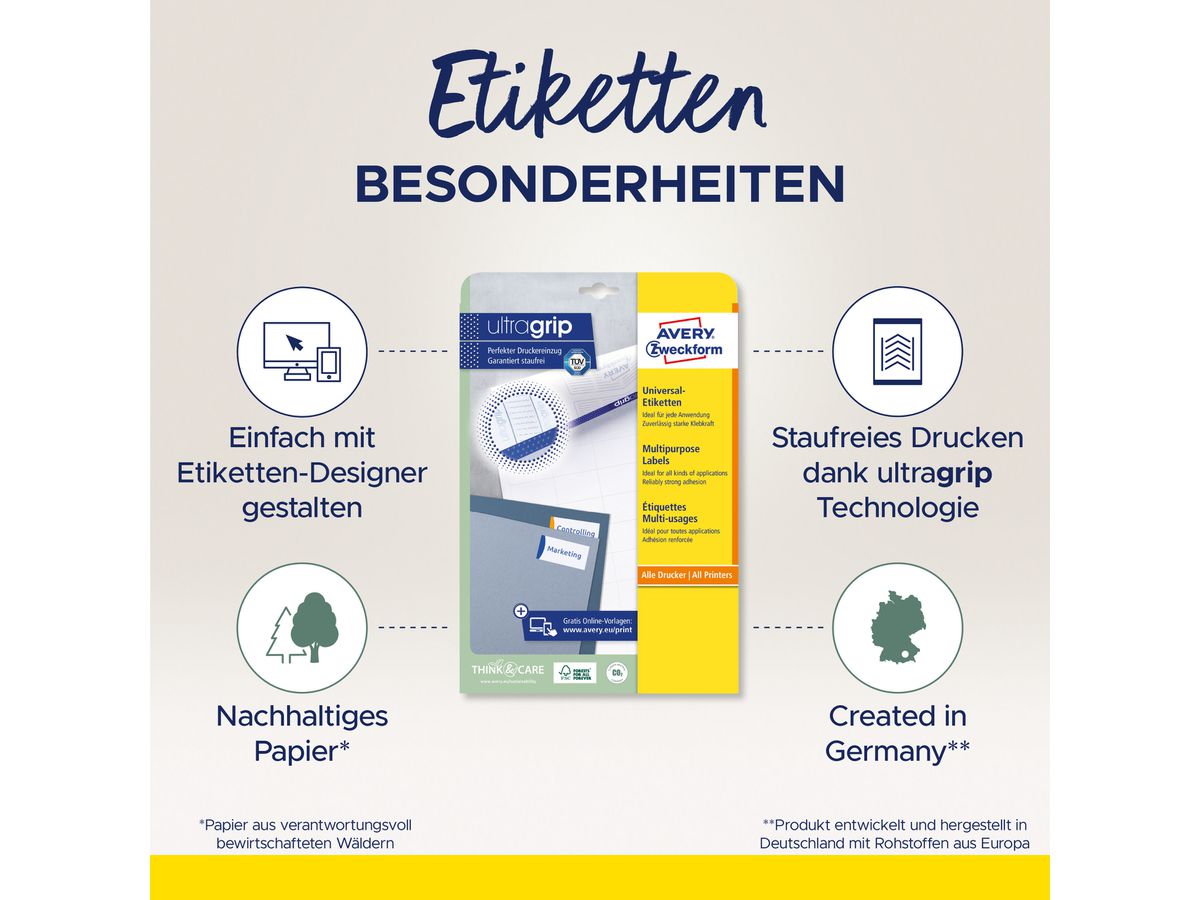 AVERY ZWECKFORM Etichette universale 483x338mm 4789 bianco 30 fogli (4004182047897)