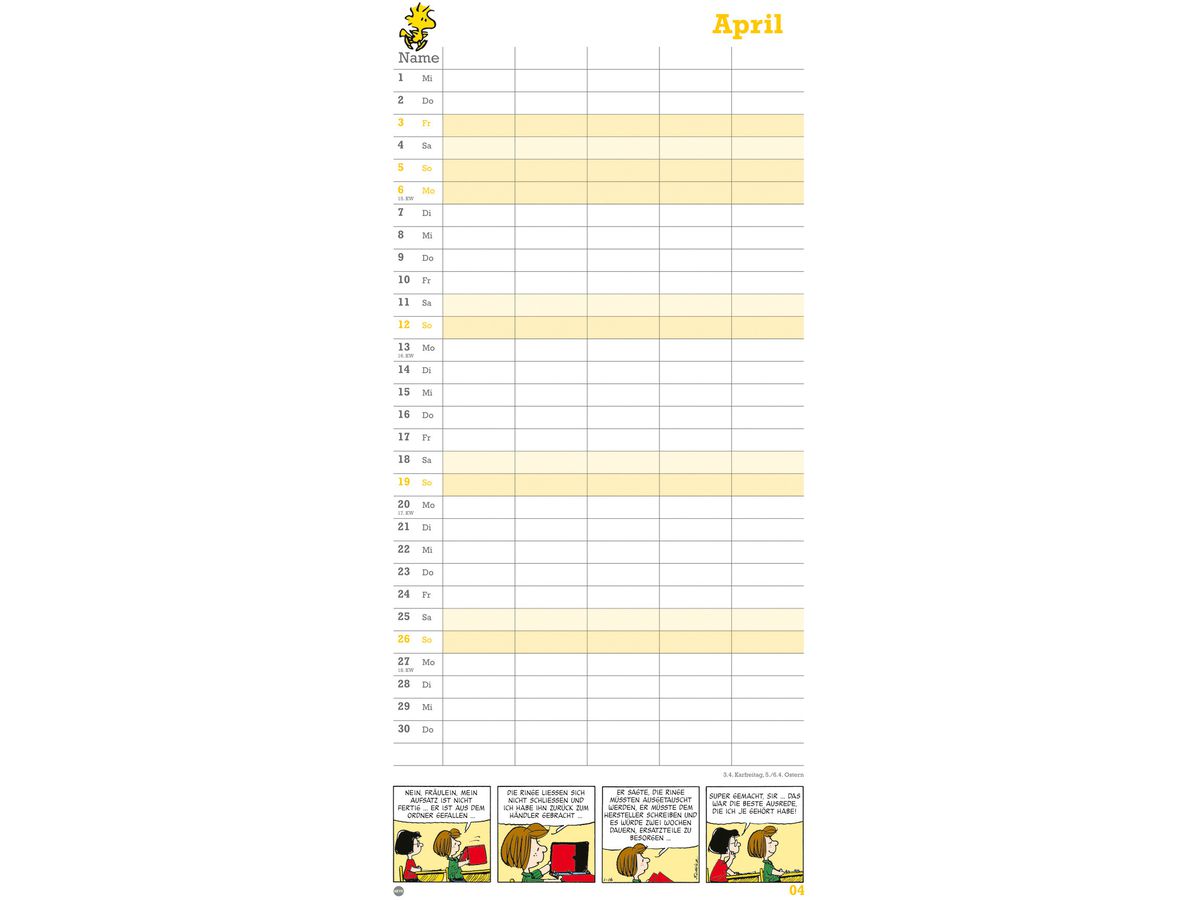 HEYE Familienplaner Peanuts 2026 1589+26 1M/1S DE 5 Spalten 21x45cm (9783756409709)