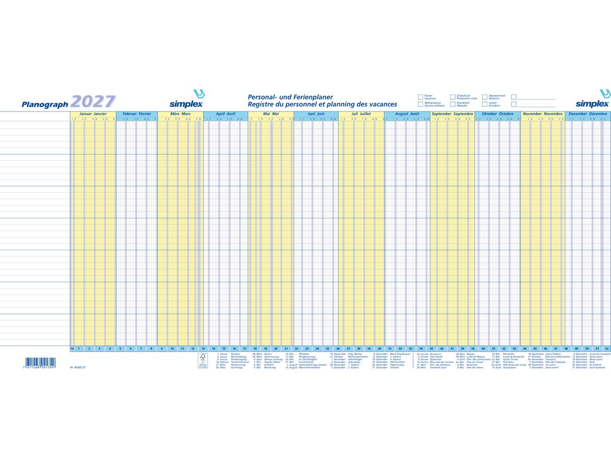 SIMPLEX Planograph 10 pièces 2027 40365.27 1A/1P AL/FR 64x29.6cm (7611468041349)