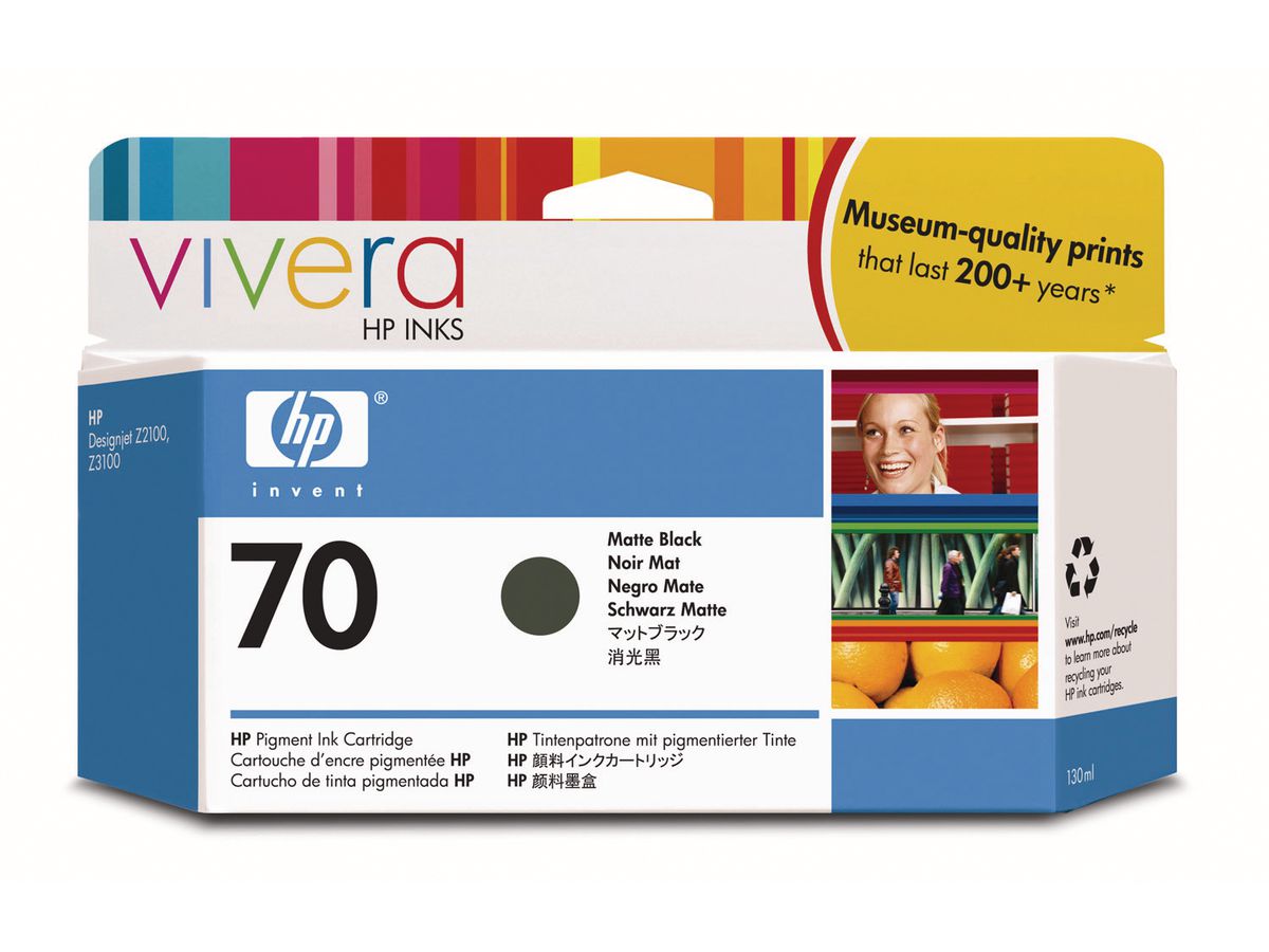 HP Tintenpatrone 70 schwarz matt C9448A DesignJet Z2100/3100 130ml (0882780528659)