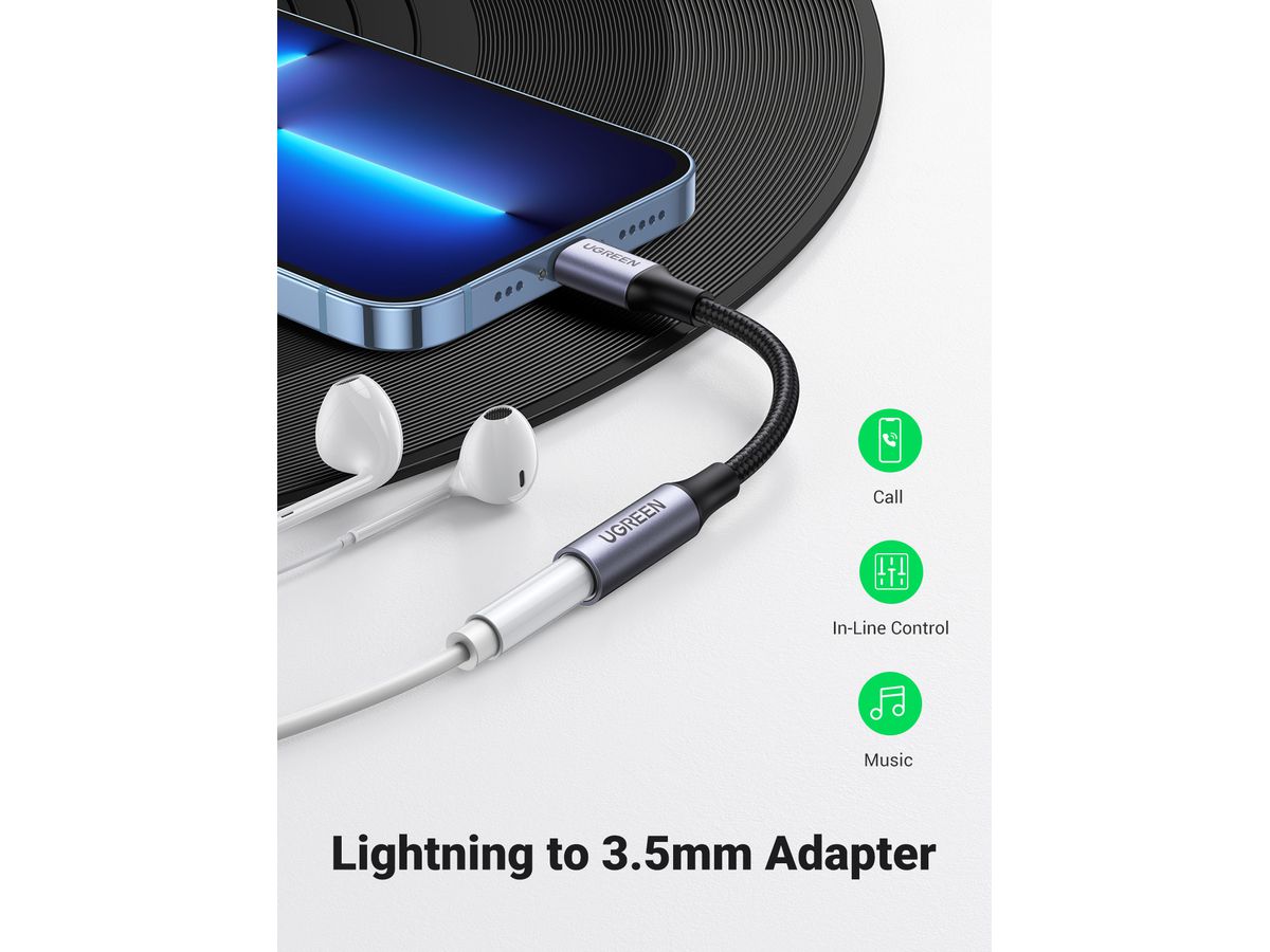 UGREEN Lightning to 3.5mm headphone 30756 jack adapter 10cm, Grey (6957303837564)