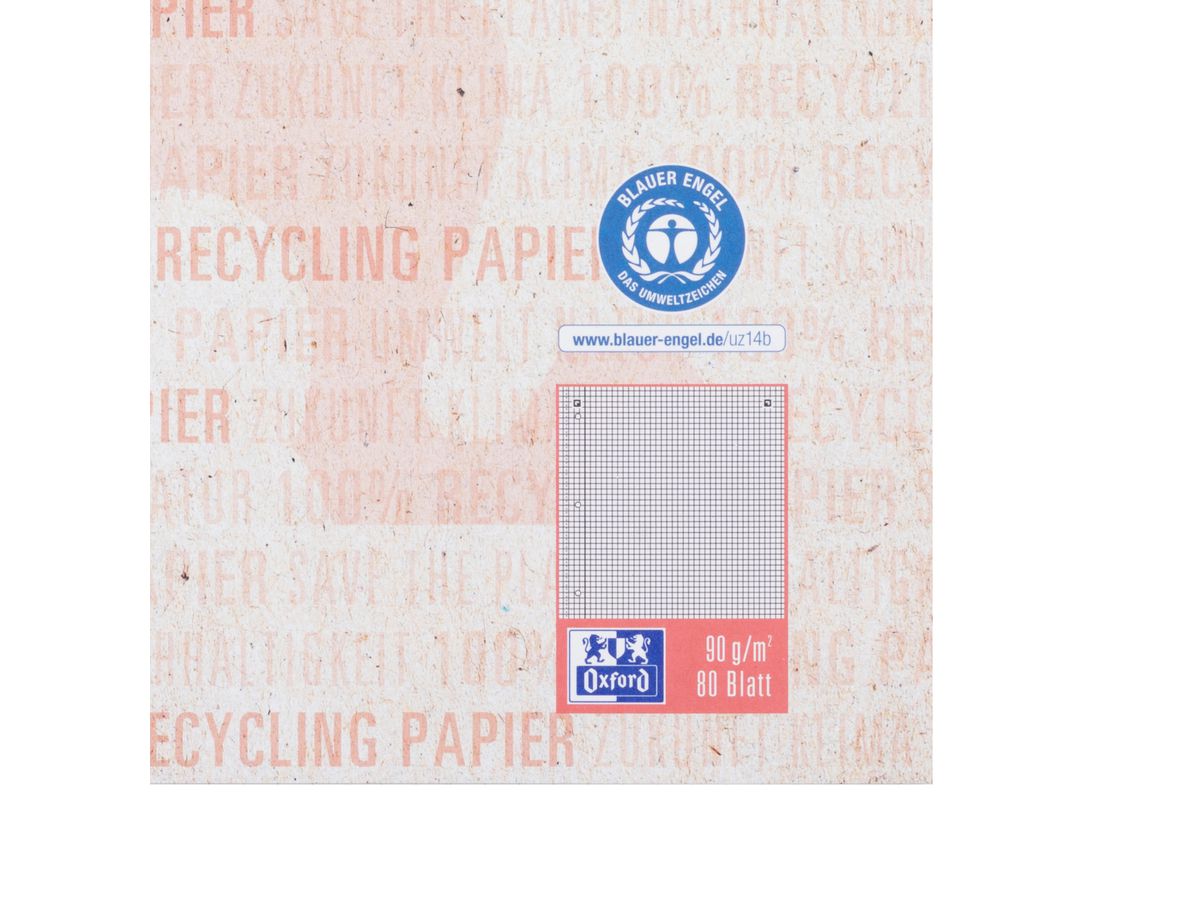 OXFORD Collegeblock Recycling A4 400159358 quadrettato 5mm, 90g 80 fogli (4006144041844)