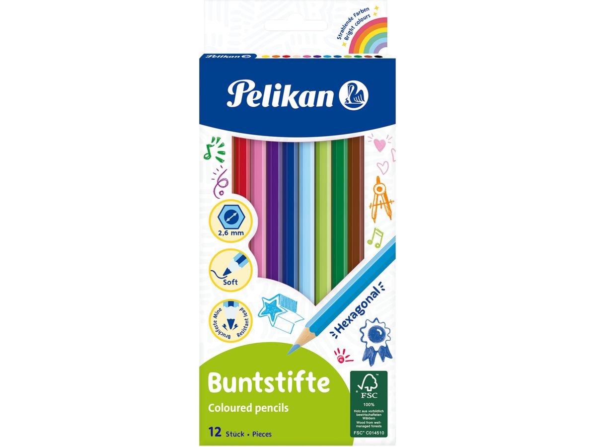 PELIKAN Crayons de couleur hexagonal 724005 12 couleurs (4012700724007)