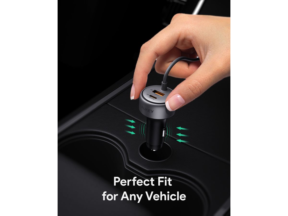 AUKEY Pathfinder Sling Car Char. CC-P2 2-Port,USB-A&C,Buit-in-Cable (0689323788149)