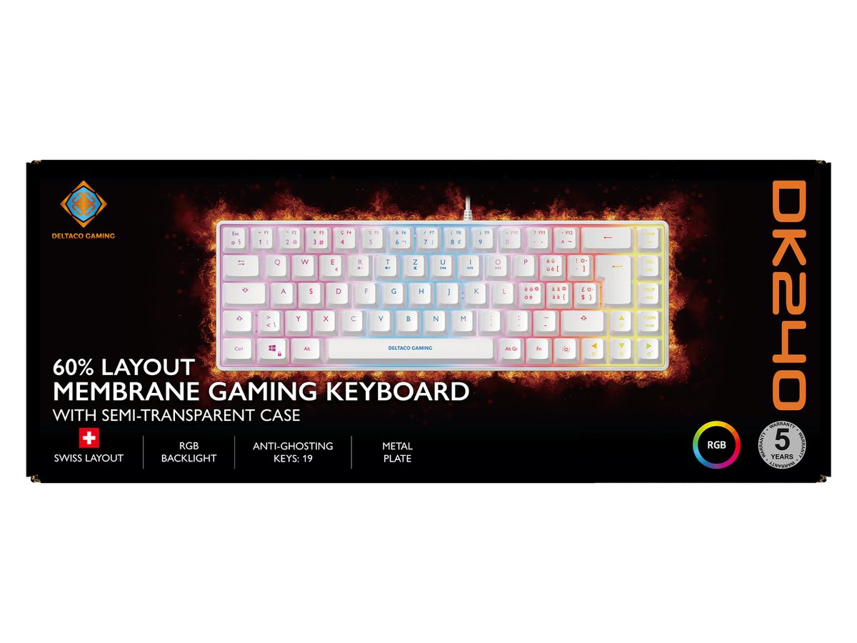 DELTACO TKL Gaming Keyboard membrane GAM-158-W RGB CH-Layout, White (5706470154827)