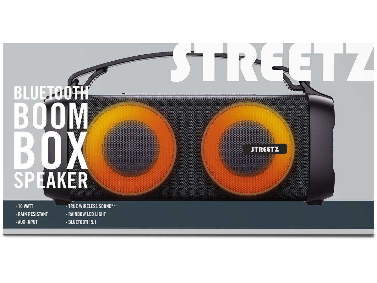STREETZ BT Boombox 2x4 W CMB-100 Black,AUX,USB flash,LED (7333048057464)