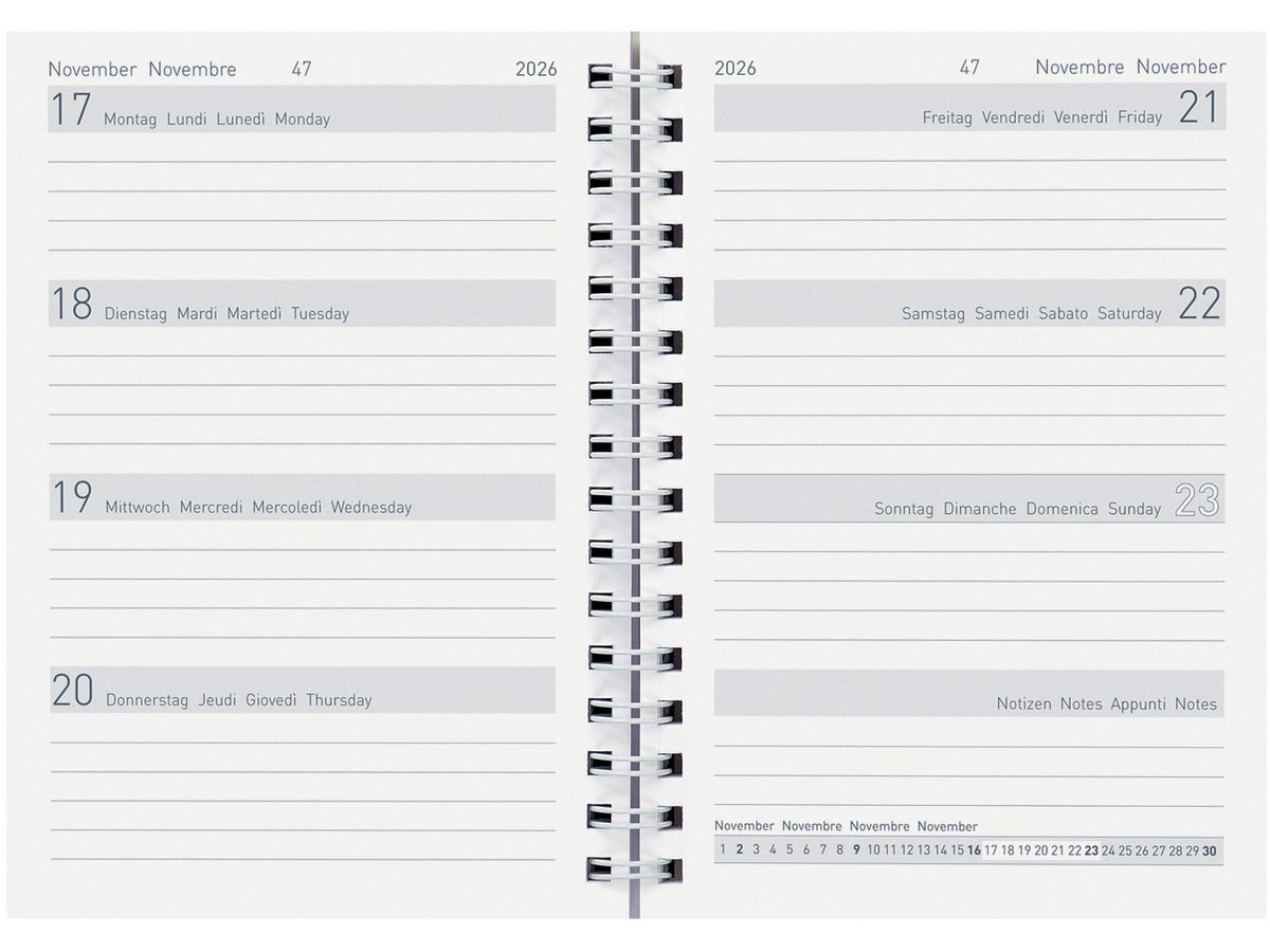 BIELLA Agenda Memento Wire-O 2026 858678000026U 1S/2P Rrcharge ML 10.1x14.2cm (7611365527205)