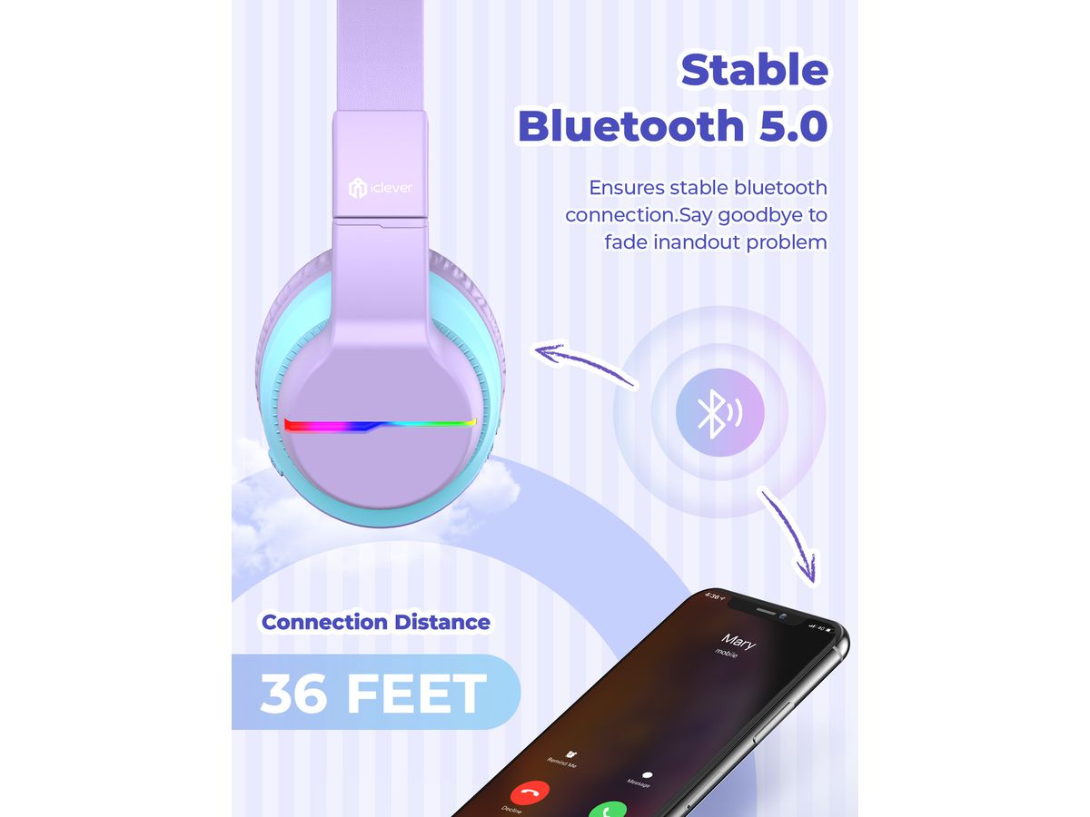 ICLEVER Kids Bluetooth Headphones C03-1702N-33 BTH12, LED, 55h, purple (6934911798395)