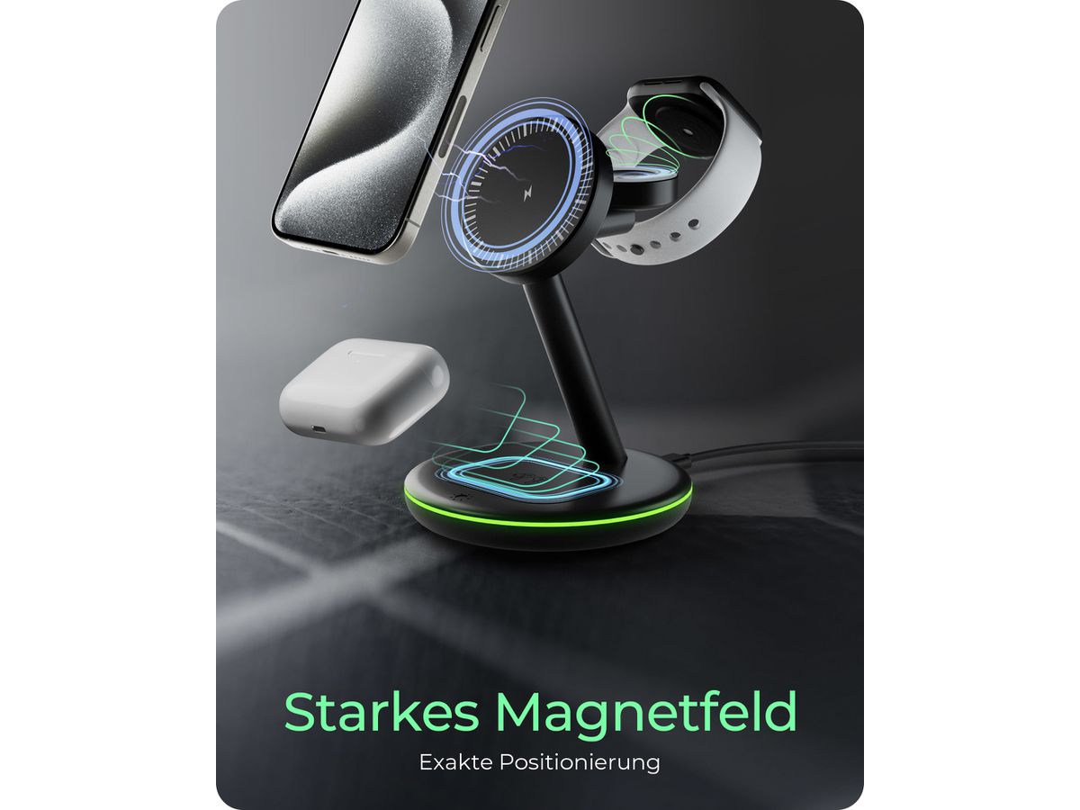 ICY BOX 3in1 Wireless Charging Stand IB-SH102-CH up to 10W, USB-C (4250078174332)