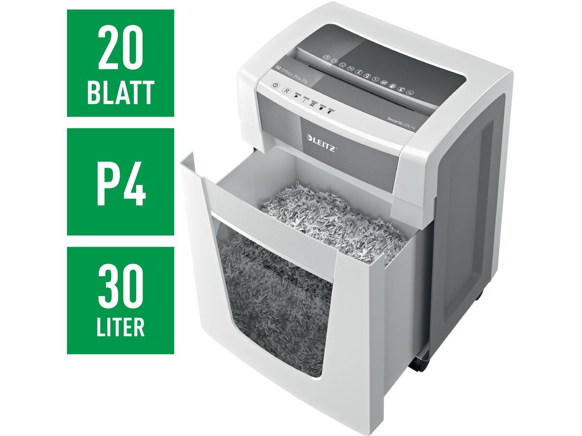 LEITZ Aktenvernichter IQ 8006-20-00 Office Pro, P-4, 30lt (4002432119202)