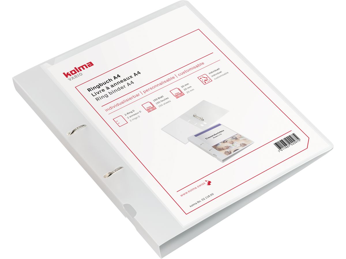 KOLMA Ringbuch Vario KF A4 02.118.00 transparent 2-Ring 3cm (7611967020975)