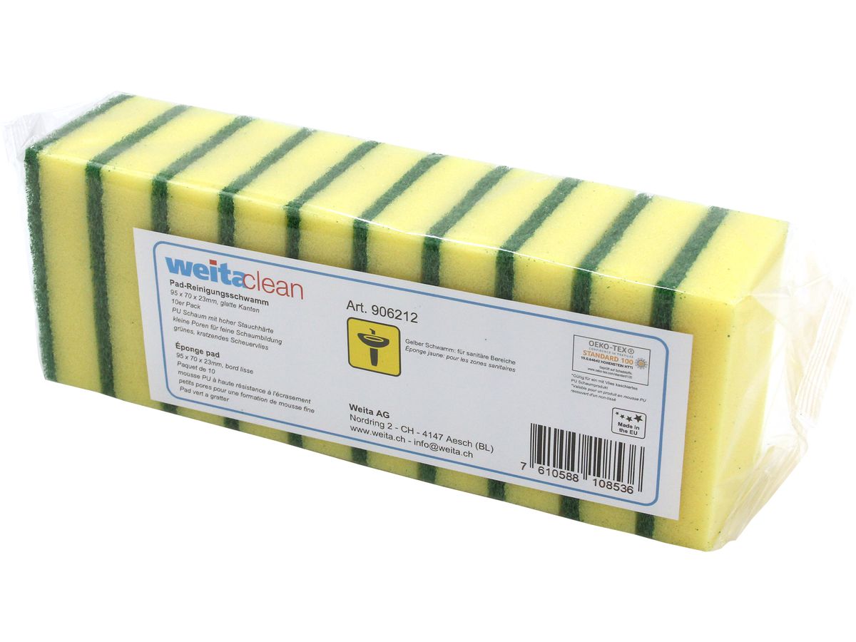 WEITACLEAN Éponge pad 95x70x23mm 5028030 jaune, grattant 10 pièces (7610588108536)