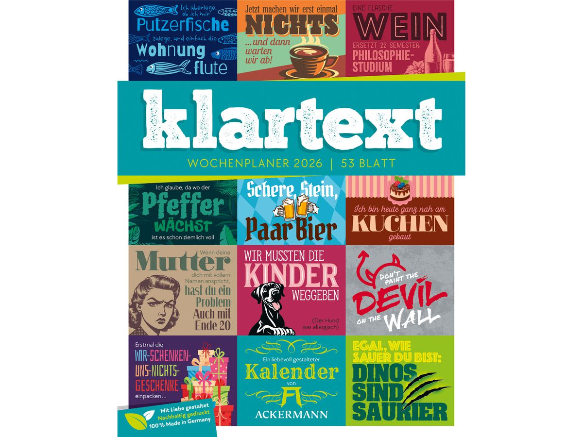 ACKERMANN Bildkalender 2026 2695 Klartext DE 25x33cm (9783838426952)