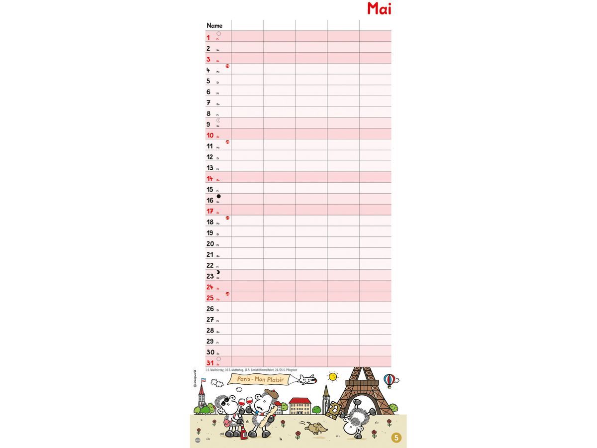HEYE Familienplaner Sheepworld 2026 22343+26 1M/1S DE 5 Spalten 21x45cm (9783756410934)