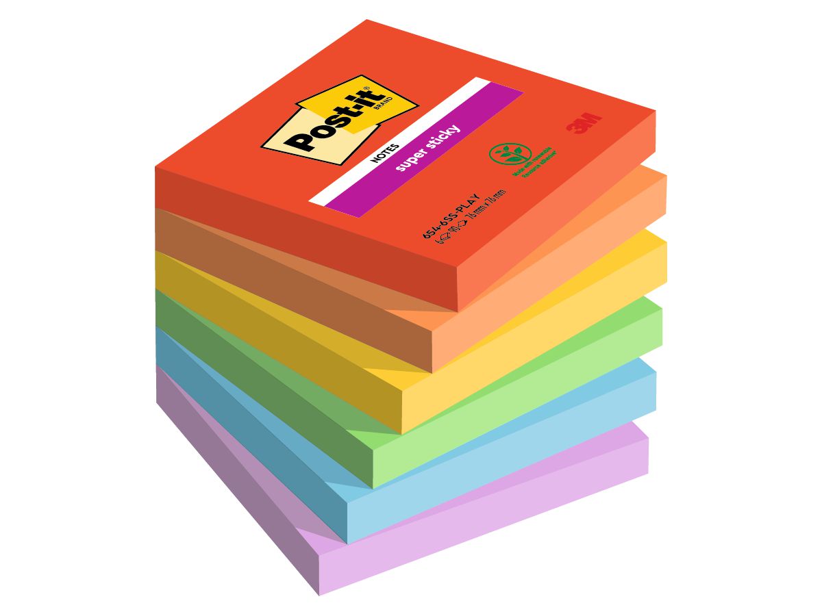 POST-IT Super Sticky Playful 76x76mm 654-6SS-PLAY 6-colori/6x90 fogli (4054596924437)