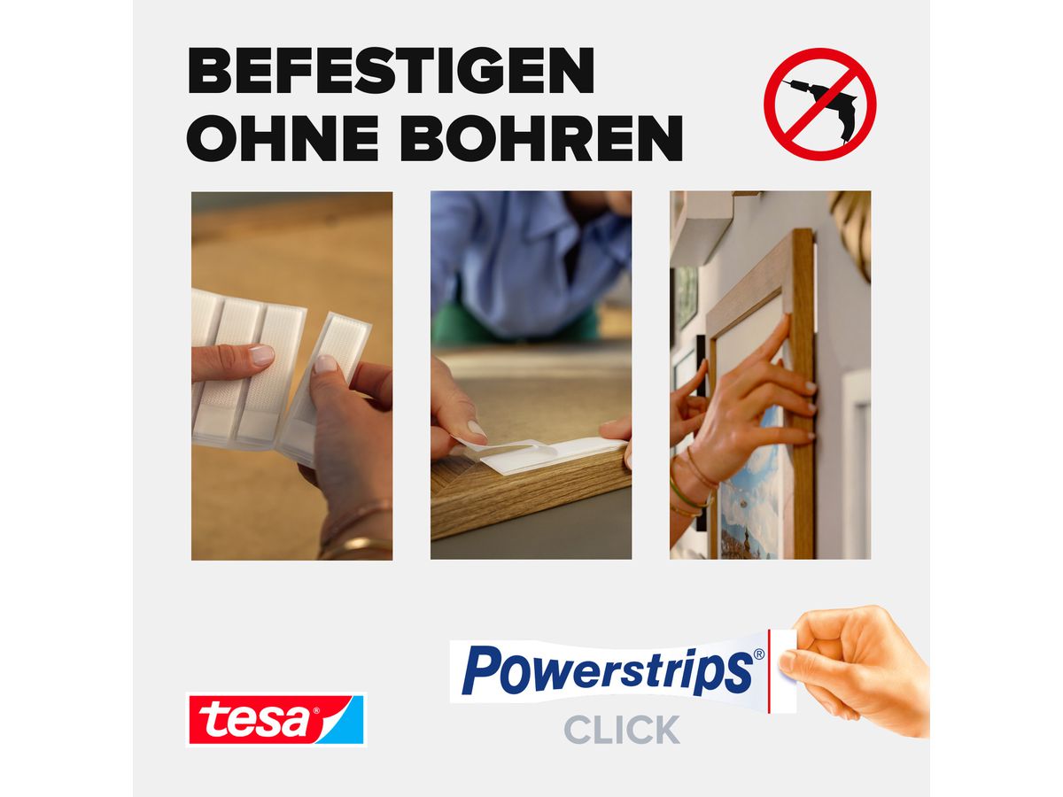 TESA Powerstrips 4x2 Streifen 77722-00000 Click Large, Klettband (4063565401237)