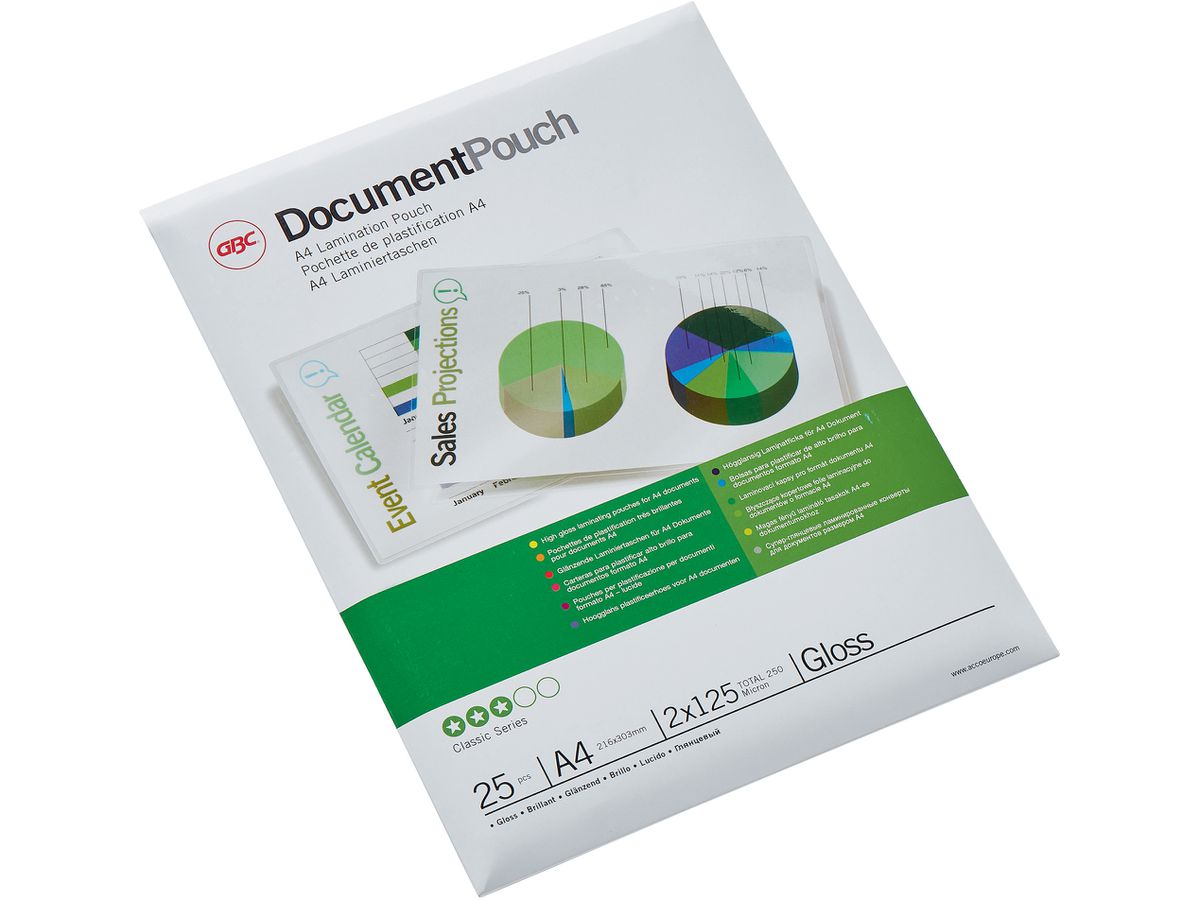 GBC Pelicole per laminazione A4 3740482 lucido, 125my 25 pezzi (0033816038028)