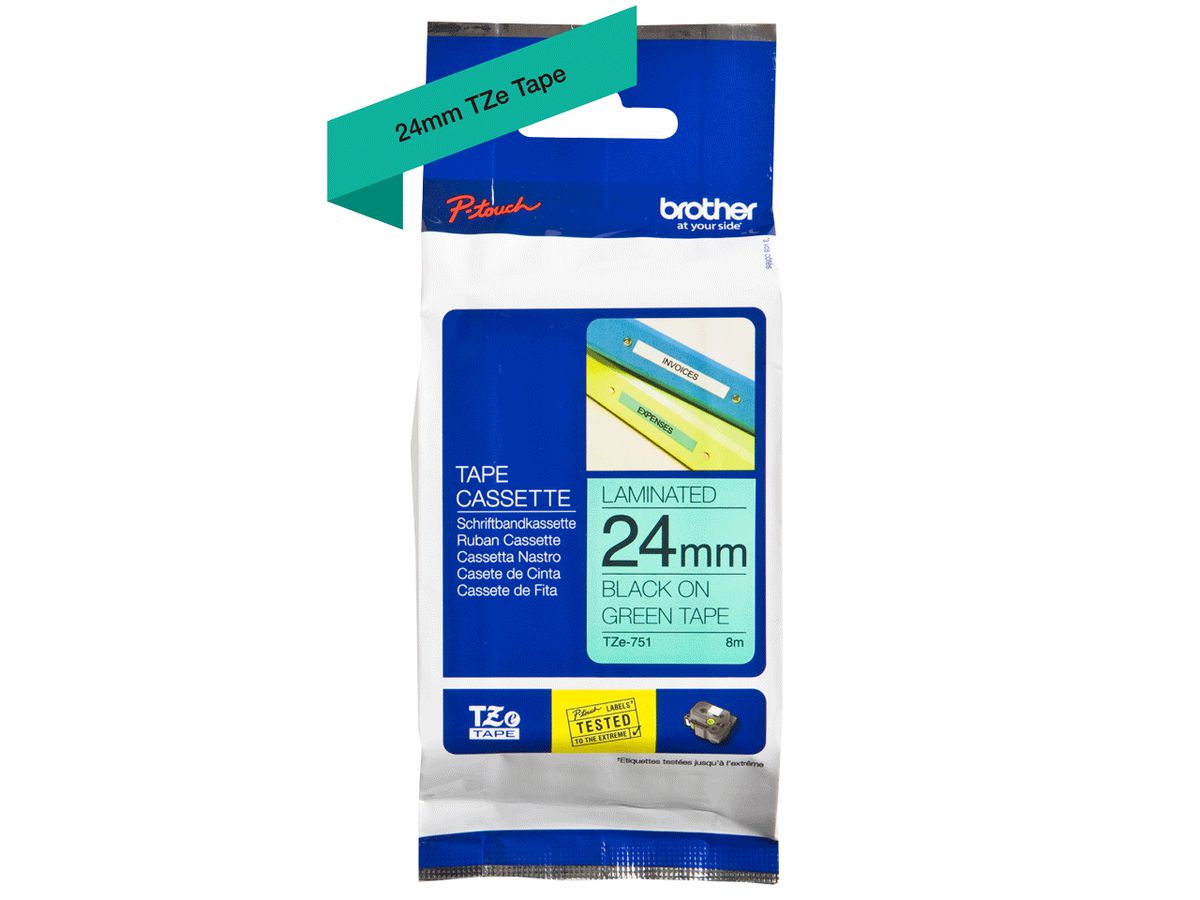 PTOUCH Band, laminiert schwarz/grün TZe-751 PT-2450DX 24 mm (4977766692434)