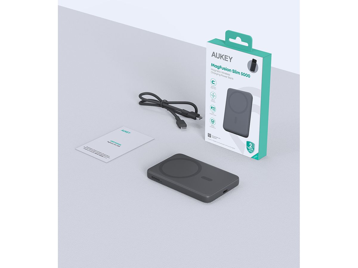 AUKEY MagFusion 5000mAh PB-MS03 GR Powerbank Wireless Grey (0689323789085)