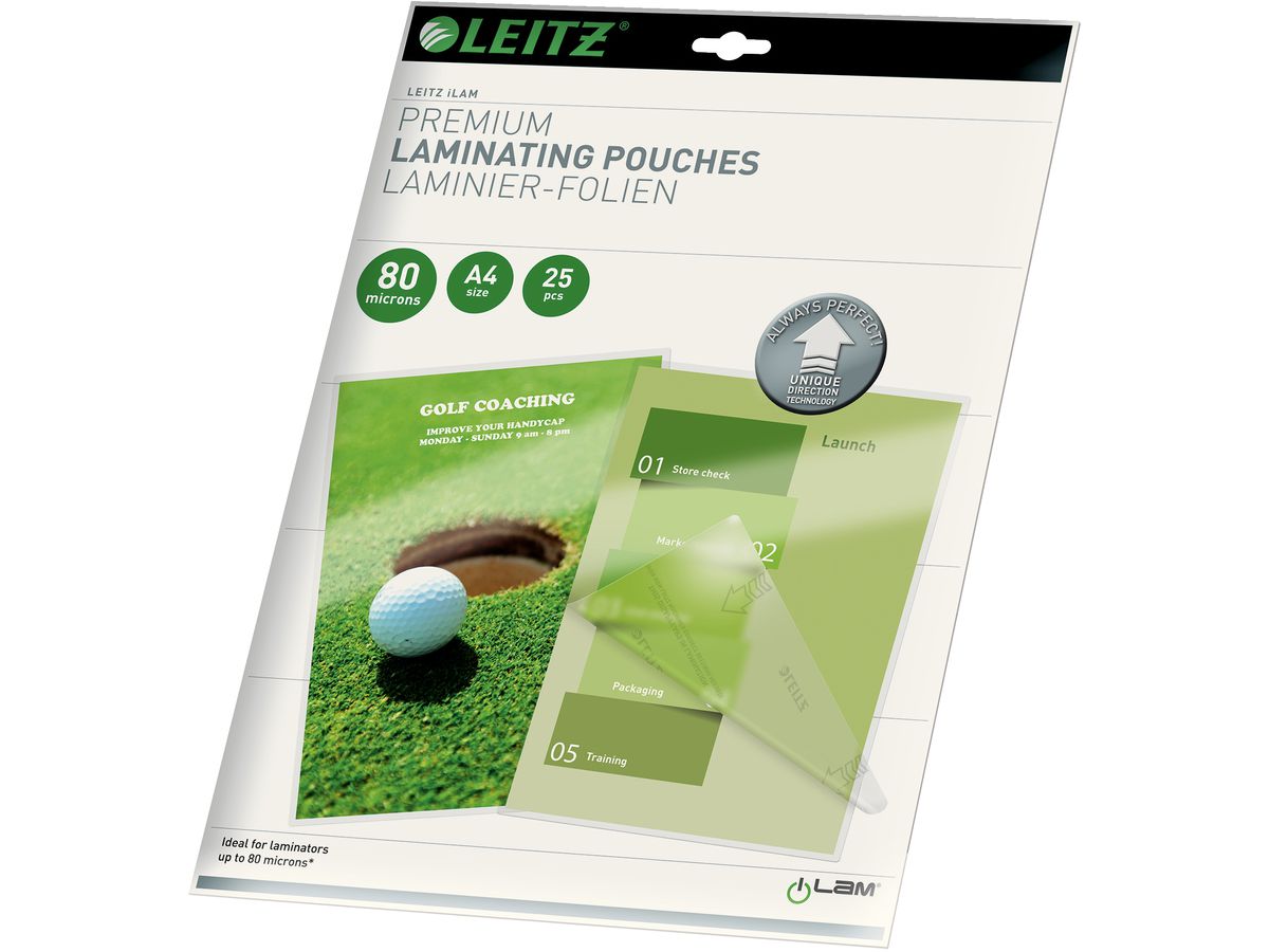 LEITZ Pelicole per laminazione A4 74790000 lucido, 80my 25 pezzi (4002432397631)