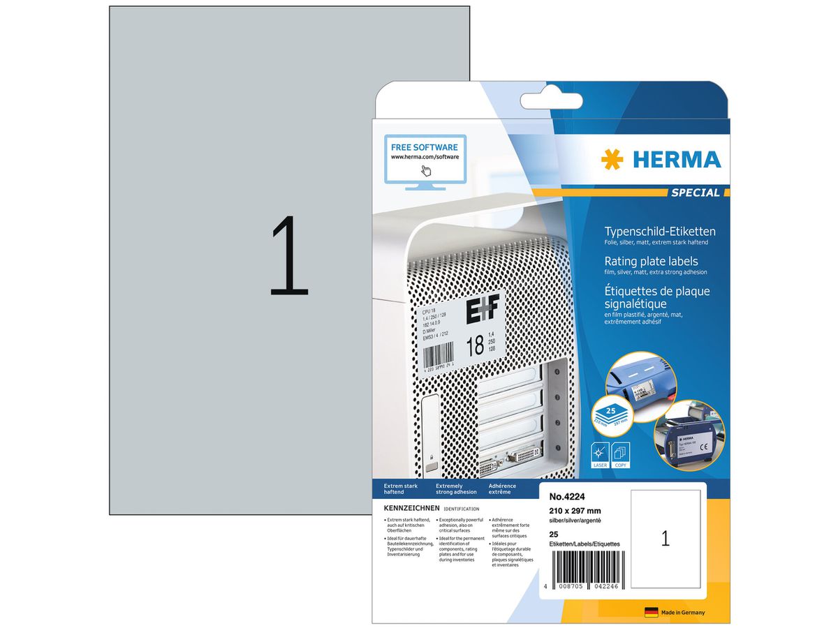 HERMA Plaque signal. 210x297mm 4224 argent 25 pcs. (4008705042246)