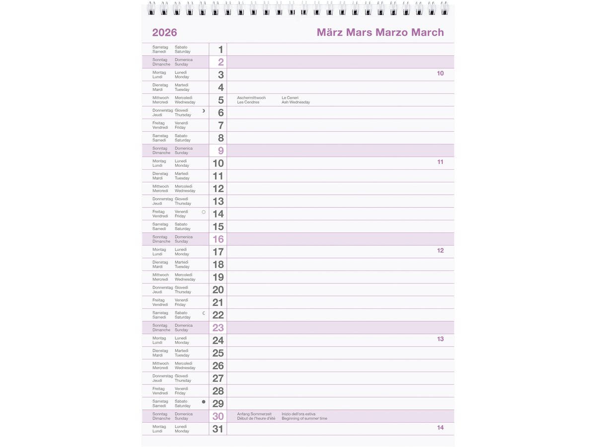 BIELLA Calendario Block Nr.11 2026 889011000026U 1M/1P Wire-O ML 21x29.7cm (7611365528028)