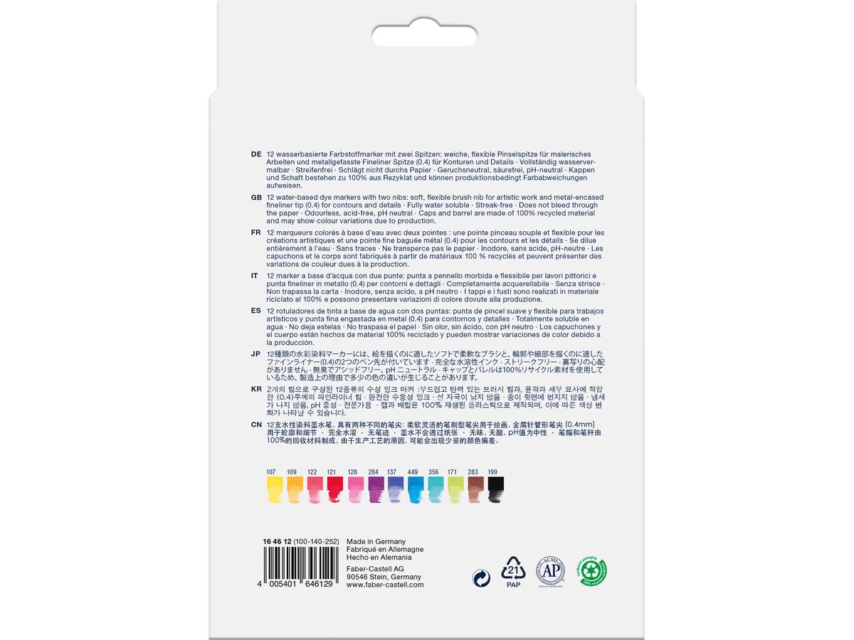 FABER-CASTELL Goldfaber Dual Marker 164612 12 couleurs, Etui (4005401646129)
