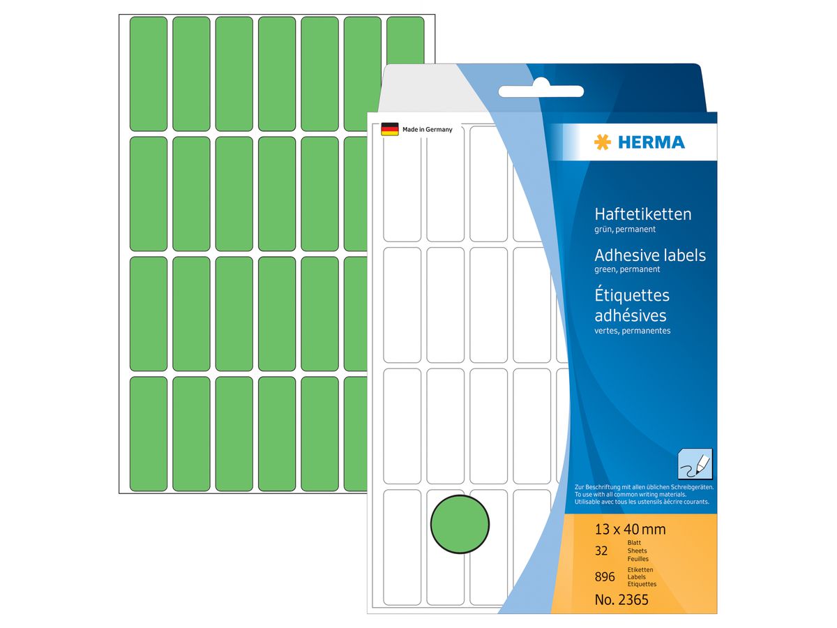 HERMA Etichette 13×40mm 2365 verde 896 pezzi (4008705023658)