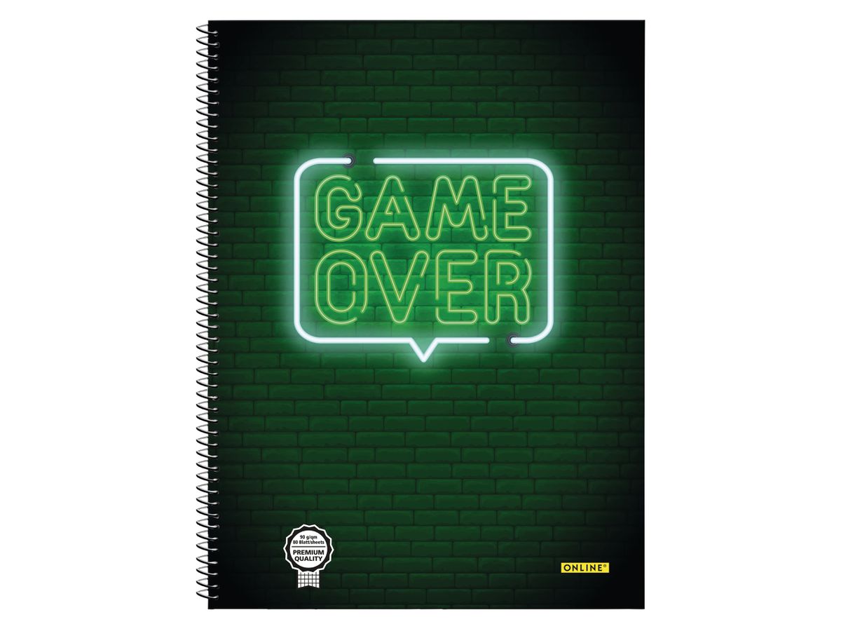 ONLINE Collegeblock Game Over A4 07922/9 kariert, 90g, 80 Blatt (4014421079220)