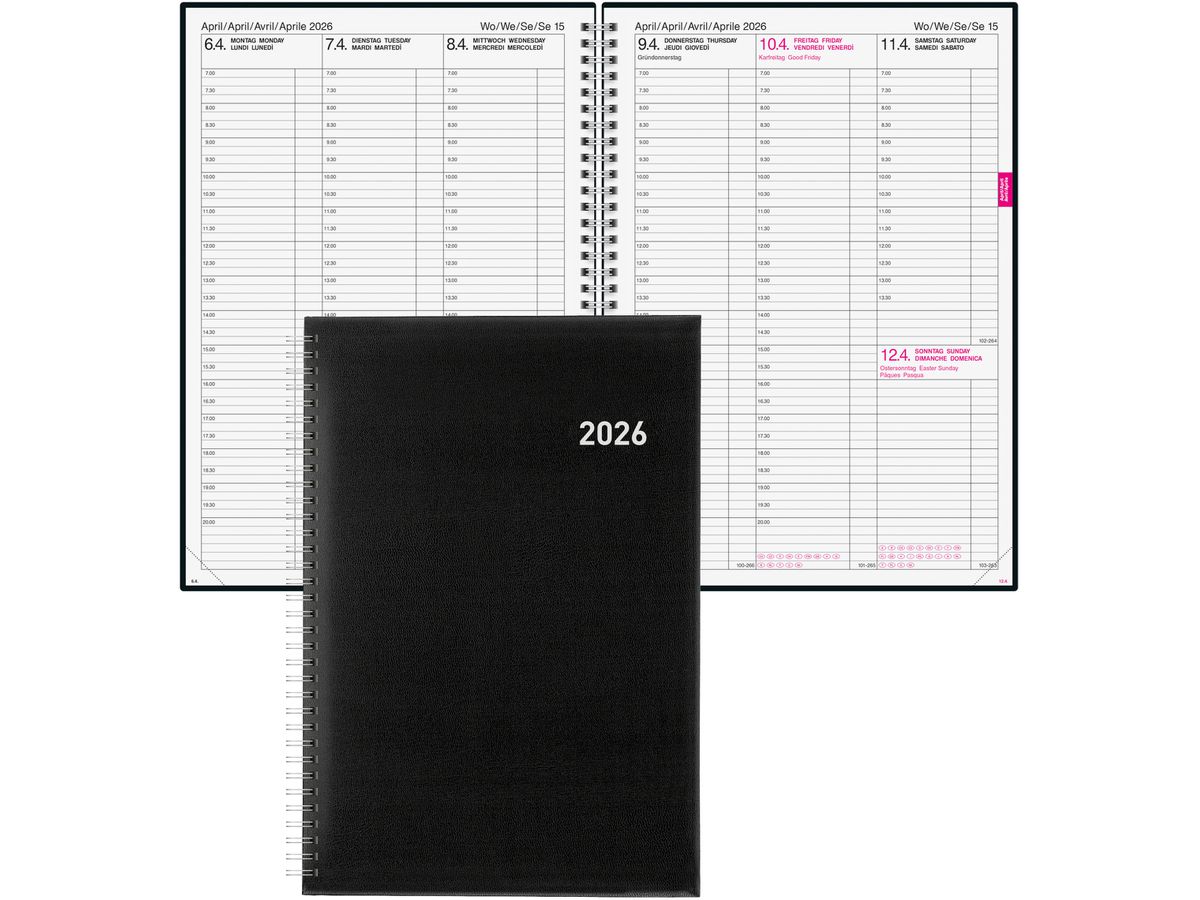 BIELLA Agenda Quarta Wire-O 2026 803417020026U 1S/2P nero ML 21x29.7cm (7611365523740)