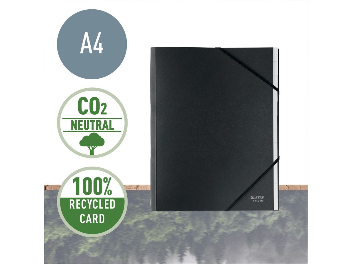 LEITZ Dossier archivio Recycle A4 3915-00-95 nero, cartone 12 scomp. (4002432128075)