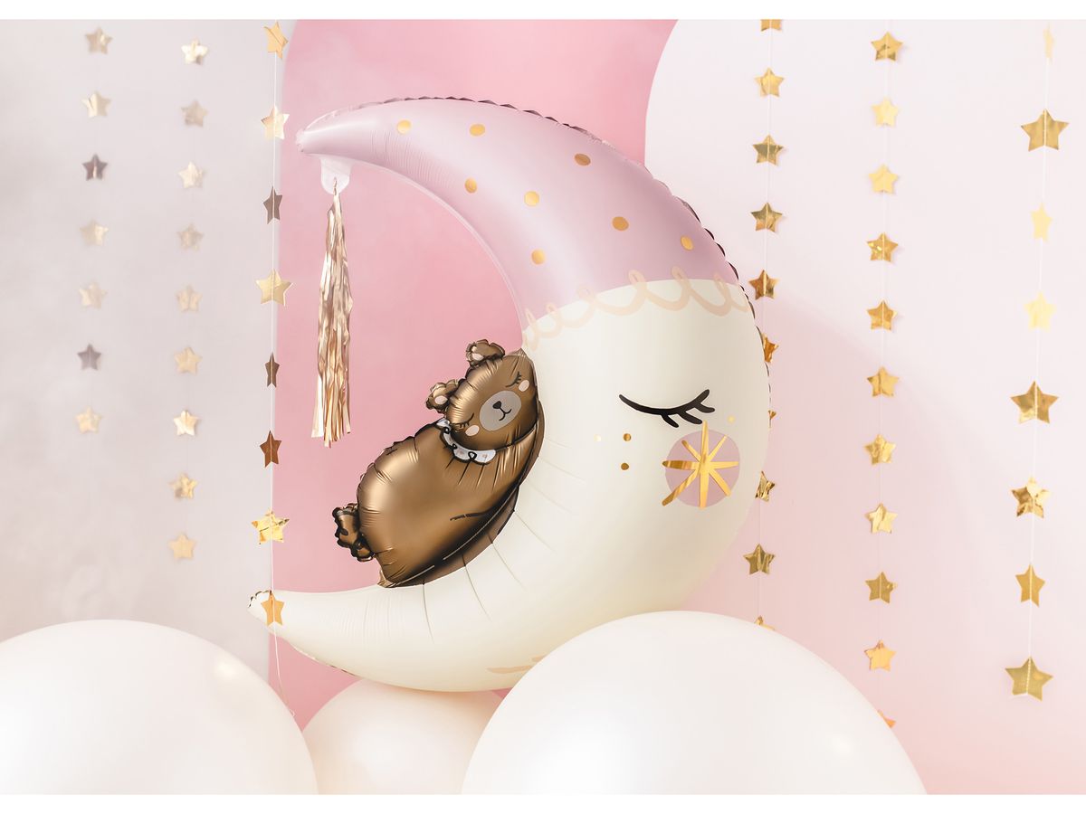 PARTYDECO Folienballon 86cm FB196 Teddybär auf dem Mond rosa (5904555014770)