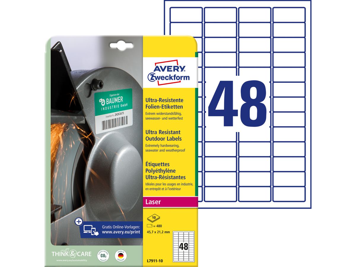 AVERY ZWECKFORM Etiketten 45,7x21,2mm L7911-10 weiss ultra-resistant (4004182068083)