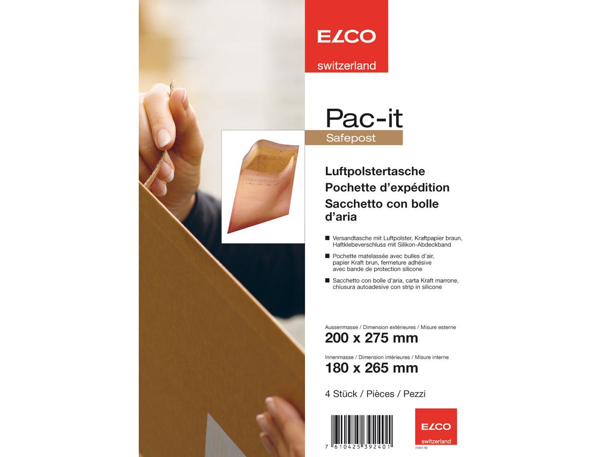 ELCO Busta imbottita Safepost 74551.92 marrone, 180x265mm 4 pezzi (7610425392401)