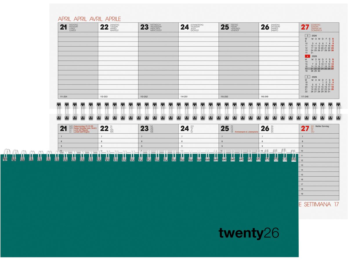 BIELLA Agenda Colorful 2026 888377090026U 1S/2P petrol ML 29.7x10.5cm (7611365527861)