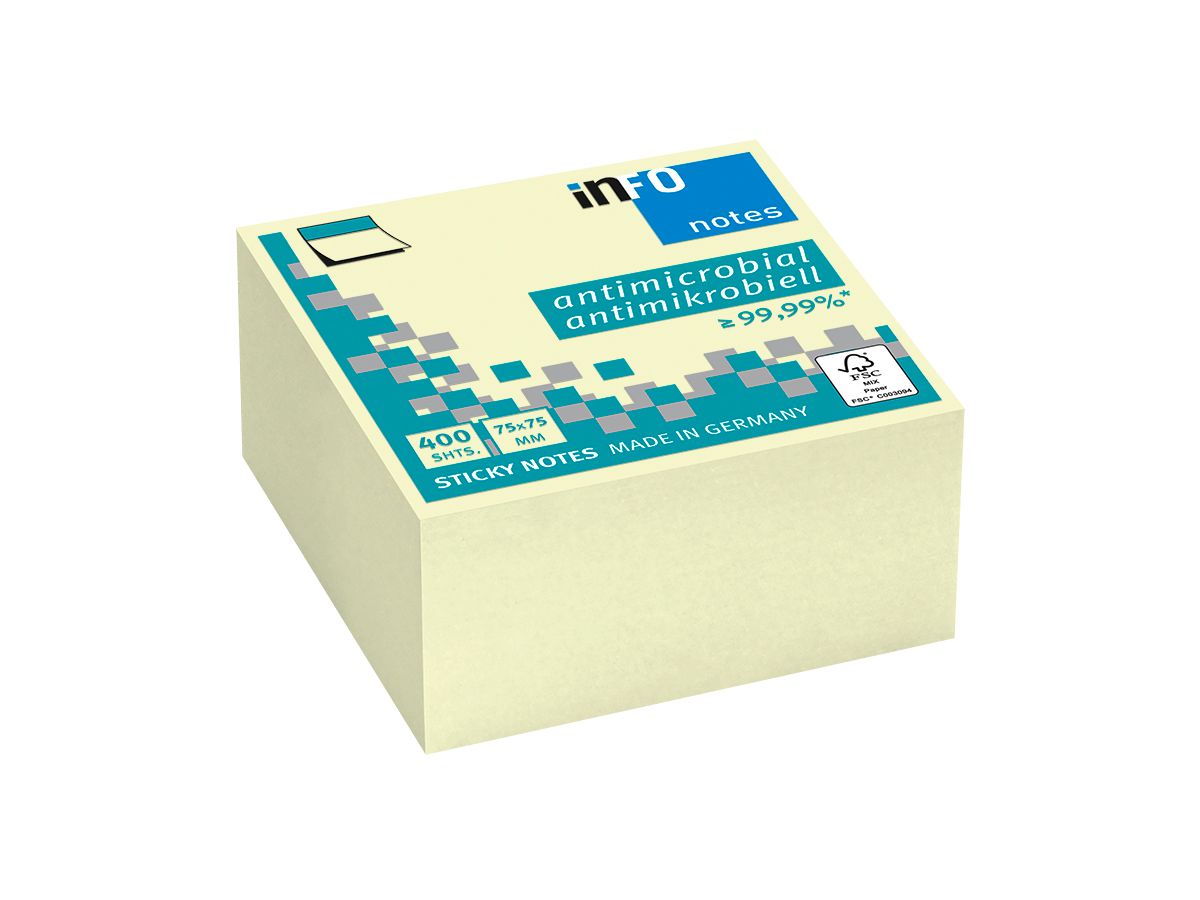 INFO Haftnotizen Cube 75x75mm 5120-01 antimikrobiell, gelb 400 Blatt (4044355792391)