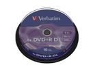 VERBATIM DVD+R Spindle 8.5GB 43666 8x DL Matt Silver 10 Pcs (0023942436669)