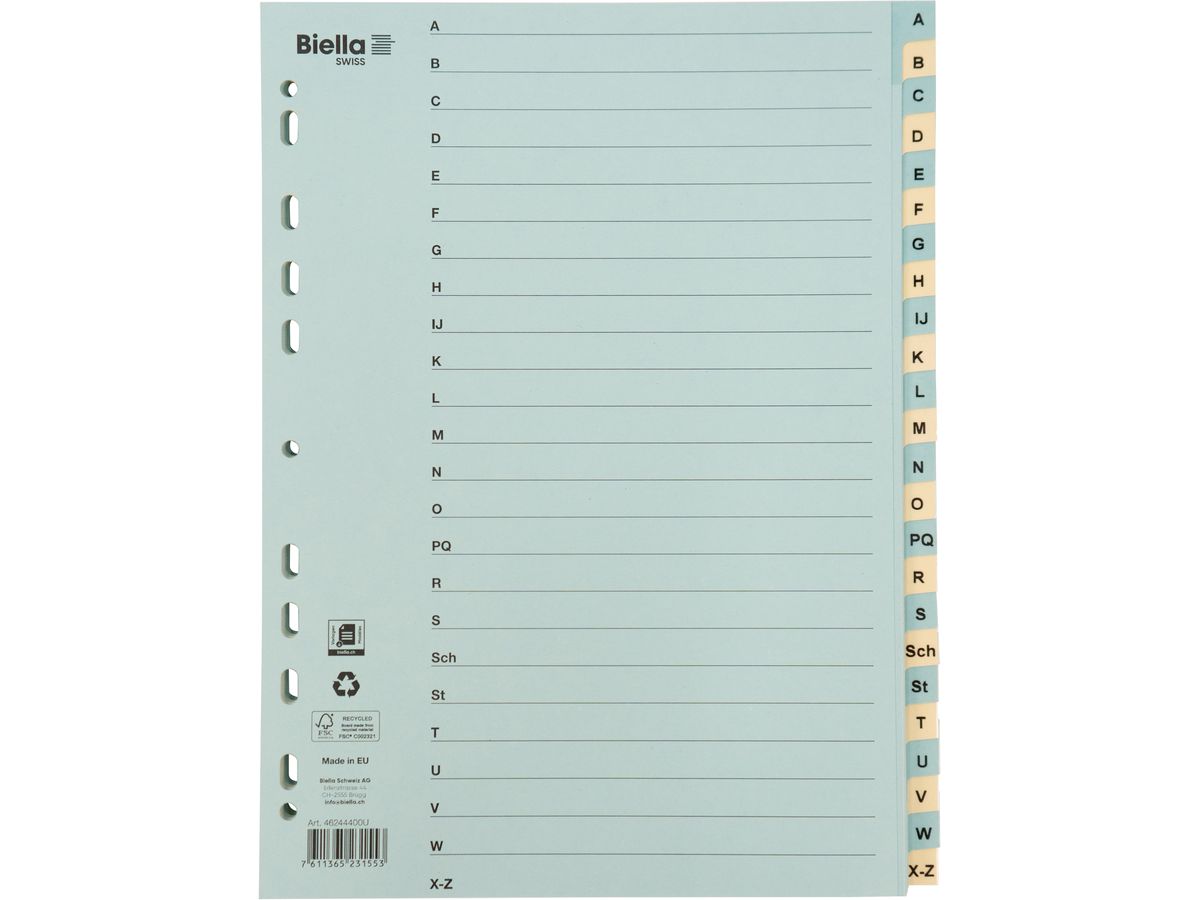 BIELLA Répertoires carton 210g A4 46244400U bleu/jaune A-Z 24 pcs. (7611365231553)