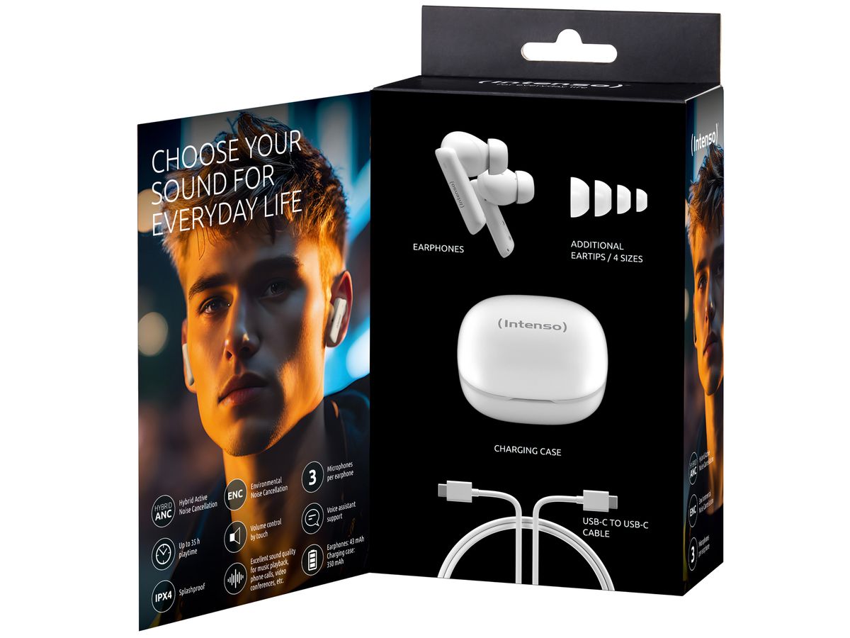 INTENSO Buds Pro Wirel. Earphones 3720502 T502AE, Hybrid ANC, white (4034303034598)