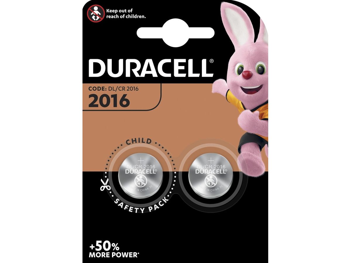 DURACELL Knopfbatterie Specialty CR2016 B2 CR2016, 3V 2 Stück (5000394203884)