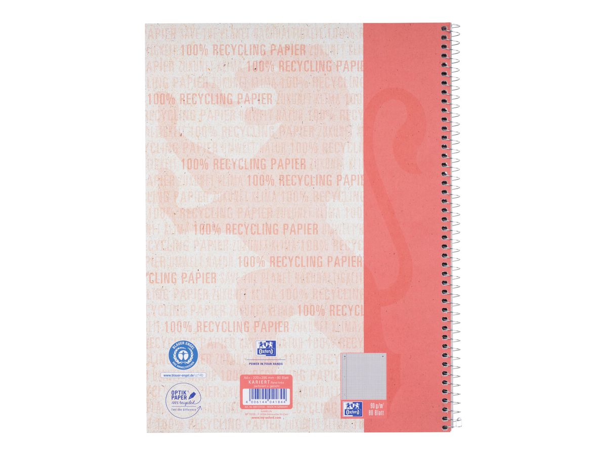 OXFORD Collegeblock Recycling A4 400159358 quadrettato 5mm, 90g 80 fogli (4006144041844)