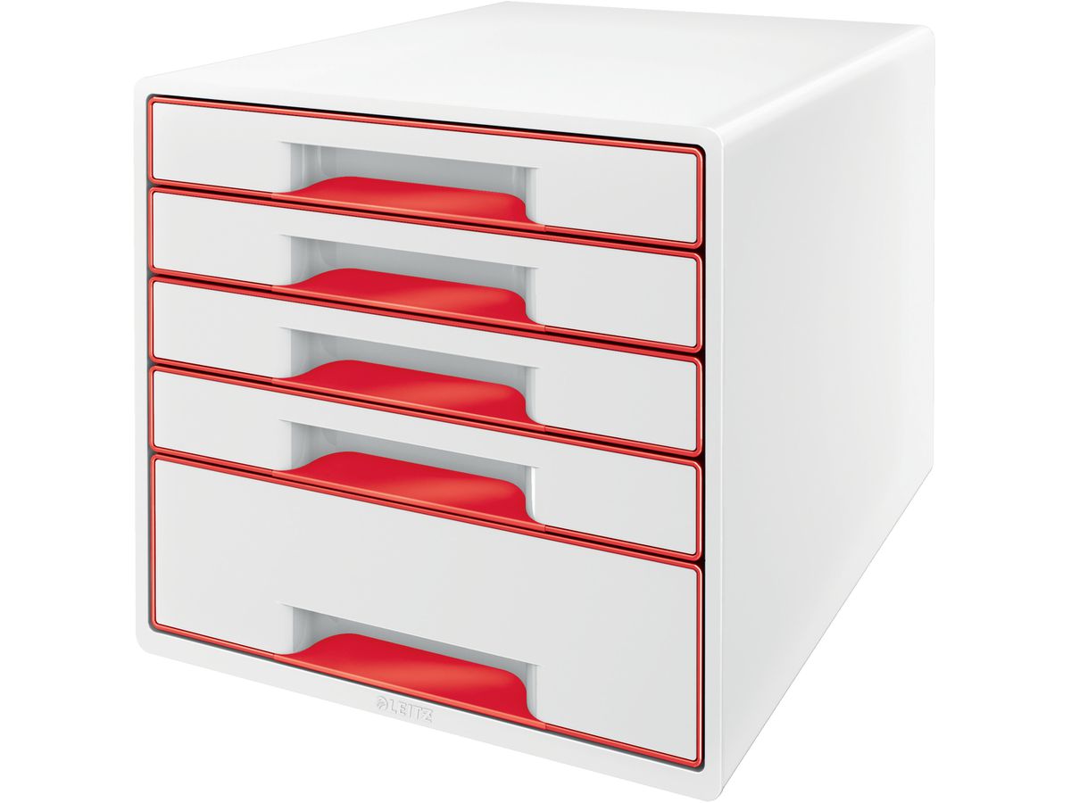 LEITZ Cassetti portadoc. WOW Cub A4 5214-20-26 bianco/rosso, 5 cassetti (4002432135189)