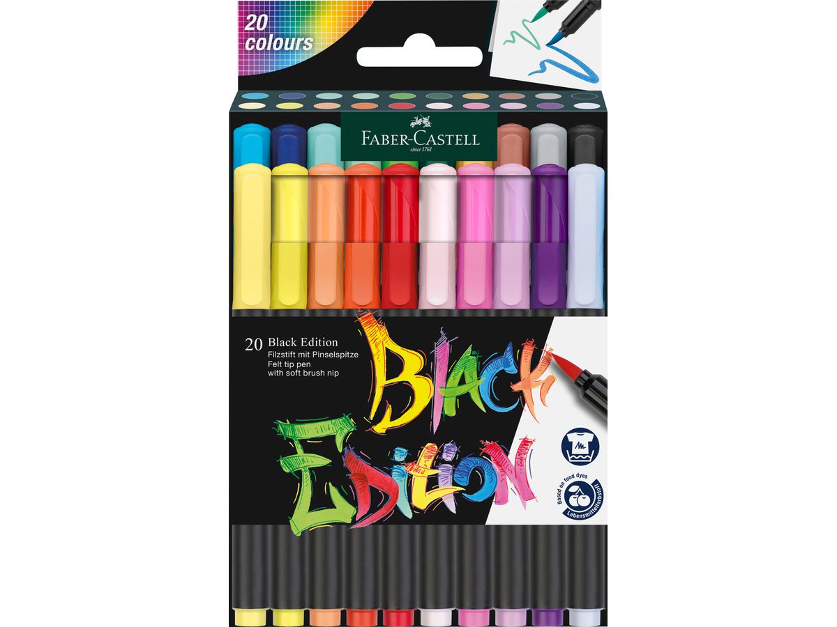 FABER-CASTELL Stylos fibre Black Edition 116452 20 pièces (4005401164524)