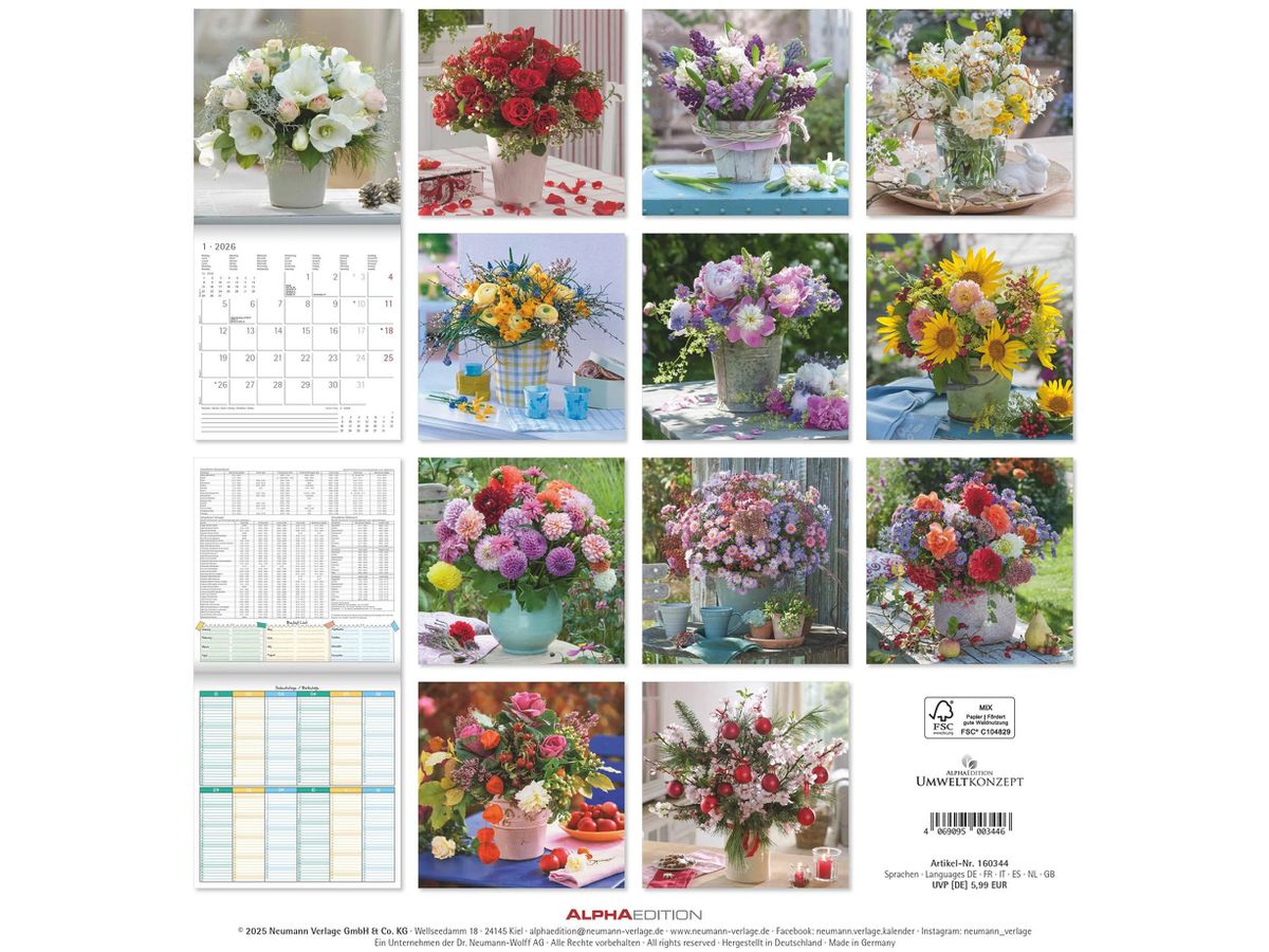 ALPHA EDITION Bildkalender 2026 160344 Blumenträume ML 30x30cm (4069095003446)