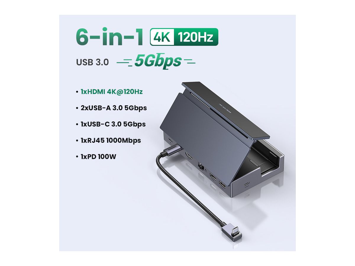 UGREEN Docking Station 6in1 USB-C 75126 SteamOS,Windows,macOS,Grey (6941876271269)